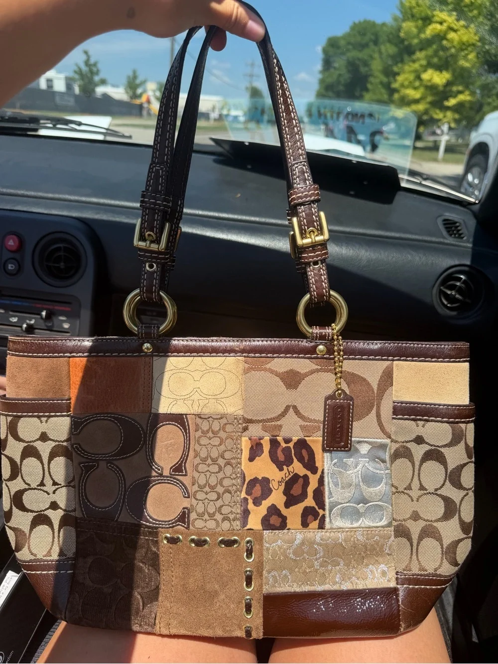 Vintage Y2K Coach Patchwork Signature Canvas Tote in Brown and Tan /Shoulder-bag